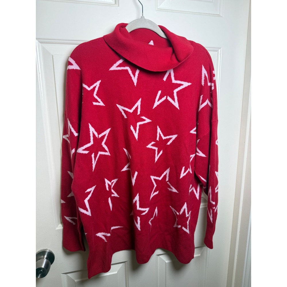 Livi Lane Bryant Red Star Print Cowl Neck Sweater Plus Size 18/20